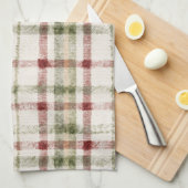 Cream Green Red Plaid Stripes  Theedoek (Quarter Fold)