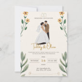 Cream Green Simple Illustrated Wedding Invitation Kaart (Voorkant)