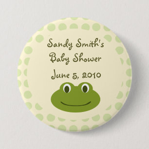 Cream & Green Stippen Frog Baby shower Button Favo