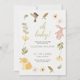 Cream Green Waterverf Baby shower Invitation Kaart