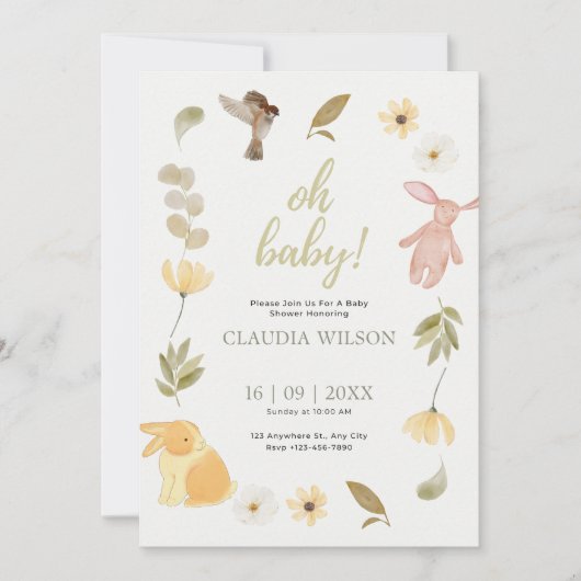 Cream Green Waterverf Baby shower Invitation Kaart (Voorkant)