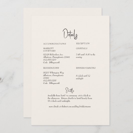 Cream Greenery bruiloft detail Kaart (Voorkant / Achterkant)