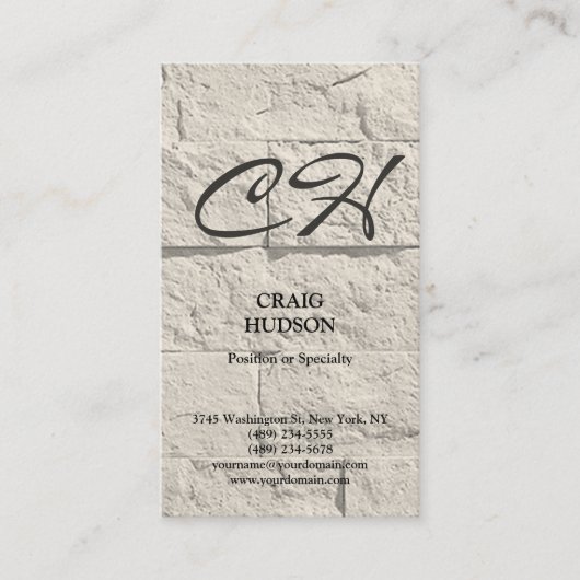 Cream Grey Monogram Wall Brick Visitekaartje (Voorkant)