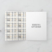 Cream Grey Plaid Stripes Teddy Bear Birthday Kaart (Binnen)