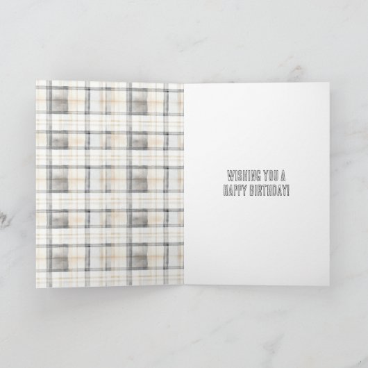 Cream Grey Plaid Stripes Teddy Bear Birthday Kaart (Binnen)