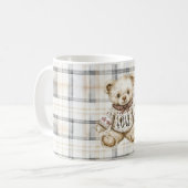 Cream Grey Plaid Stripes Teddy Bear Love Koffiemok (Voorkant links)