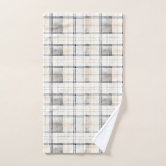 Cream Grey Yellow Plaid Stripes Bad Handdoek (Handdoek)