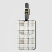 Cream Grey Yellow Plaid Stripes Bagagelabel (Voorkant (verticaal))