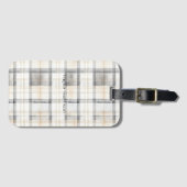 Cream Grey Yellow Plaid Stripes Bagagelabel (Voorkant (horizontaal))