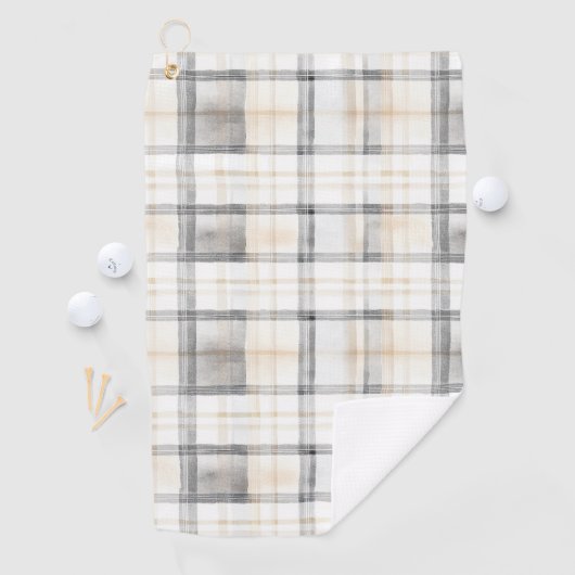 Cream Grey Yellow Plaid Stripes Golfhanddoek (Insitu)