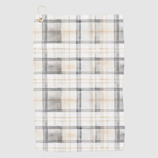 Cream Grey Yellow Plaid Stripes Golfhanddoek (Voorkant)