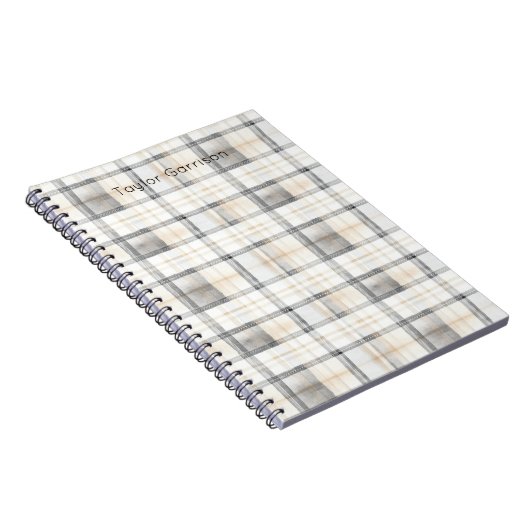 Cream Grey Yellow Plaid Stripes Notitieboek (Rechterzijde)