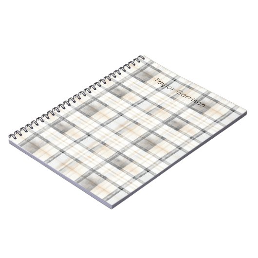 Cream Grey Yellow Plaid Stripes Notitieboek (Linkerzijde)