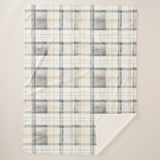 Cream Grey Yellow Plaid Stripes Sherpa Deken (Voorkant)