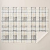 Cream Grey Yellow Plaid Stripes Sherpa Deken (Voorkant (horizontaal))