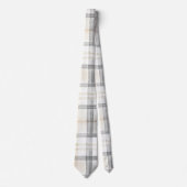 Cream Grey Yellow Plaid Stripes Stropdas (Voorkant)