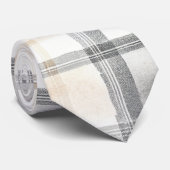 Cream Grey Yellow Plaid Stripes Stropdas (Opgerold)