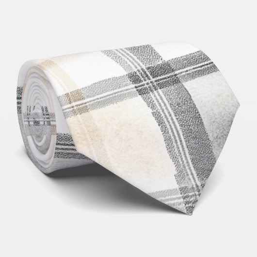 Cream Grey Yellow Plaid Stripes Stropdas (Opgerold)
