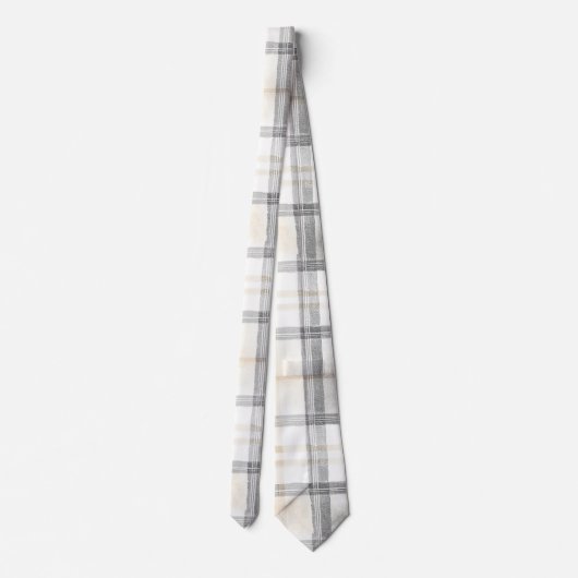 Cream Grey Yellow Plaid Stripes Stropdas (Achterkant)