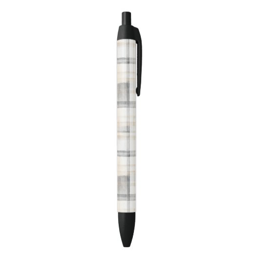 Cream Grey Yellow Plaid Stripes Zwarte Inkt Pen (Achterkant (Verticaal))