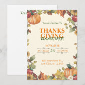 Cream Groen en Sinaasappel Modern Thanksgiving Din Kaart (Voorkant / Achterkant)