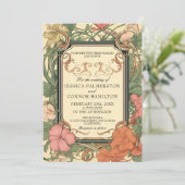 Cream Groene  Bloemenbruiloft Kaart (Staand voorkant)