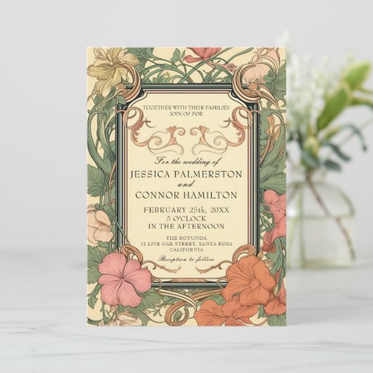 Cream Groene  Bloemenbruiloft Kaart (Staand voorkant)