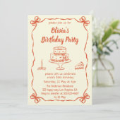 Cream Hand-Drawn Cake & Ribbon Border Birthday  Kaart (Staand voorkant)