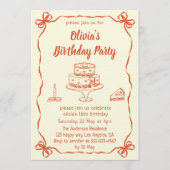 Cream Hand-Drawn Cake & Ribbon Border Birthday  Kaart (Voorkant)