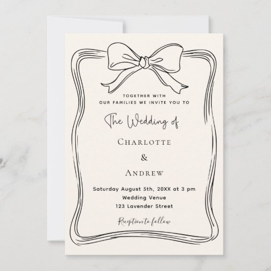 Cream hand getrokken boog bruiloft kaart (Voorkant)