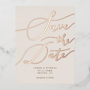 Cream handgeschreven kalligrafie sparen de Datum Folie Uitnodiging Briefkaart