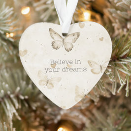 Cream Harten Vlinders Kerstmis Ornament