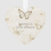 Cream Harten Vlinders Kerstmis Ornament (voorkant)