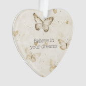 Cream Harten Vlinders Kerstmis Ornament (voorkant)