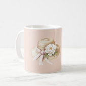 Cream Hat Pink Bow White Flower Koffiemok (Voorkant links)