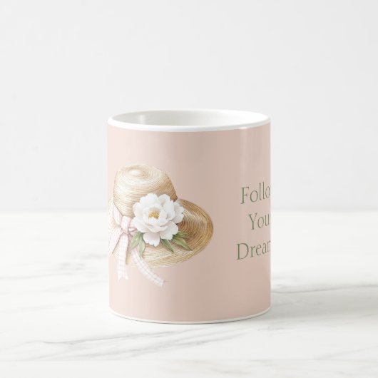 Cream Hat Pink Bow White Flower Koffiemok (Center)