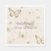 Cream Hearts Butterflies Birthday Servet (Voorkant)