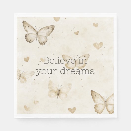 Cream Hearts Butterflies Birthday Servet (Voorkant)