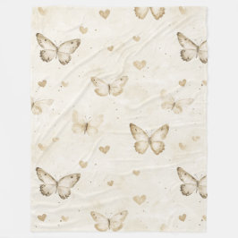 Cream Hearts Butterflies Christmas Fleece Deken