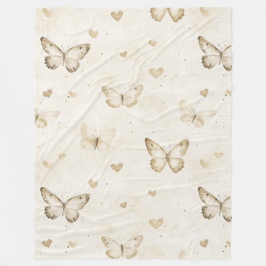 Cream Hearts Butterflies Christmas Fleece Deken (Voorkant)