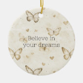 Cream Hearts Butterflies Christmas Keramisch Ornament (Voorkant)