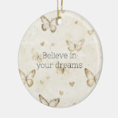 Cream Hearts Butterflies Christmas Keramisch Ornament (Links)
