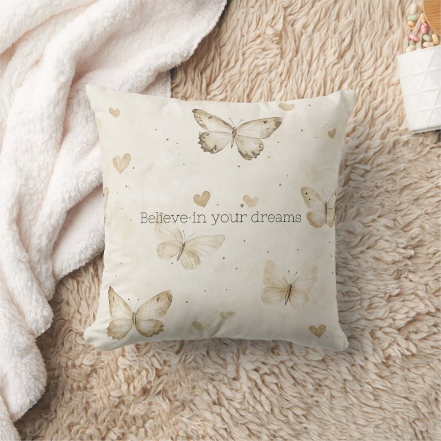 Cream Hearts Butterflies Christmas Kussen (Deken)