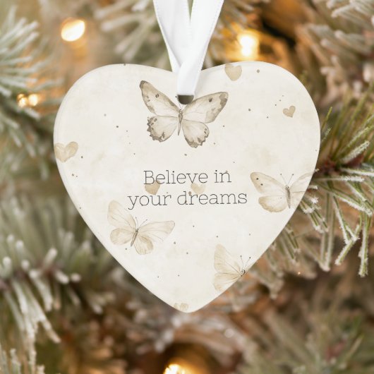 Cream Hearts Butterflies Christmas Ornament (Boom)
