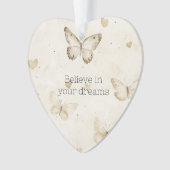 Cream Hearts Butterflies Christmas Ornament (voorkant)