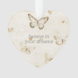 Cream Hearts Butterflies Christmas Ornament