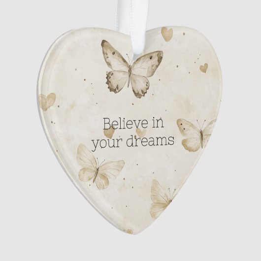Cream Hearts Butterflies Christmas Ornament (voorkant)