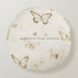 Cream Hearts Butterflies Christmas Rond Kussen