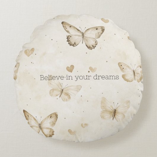 Cream Hearts Butterflies Christmas Rond Kussen (Voorkant)