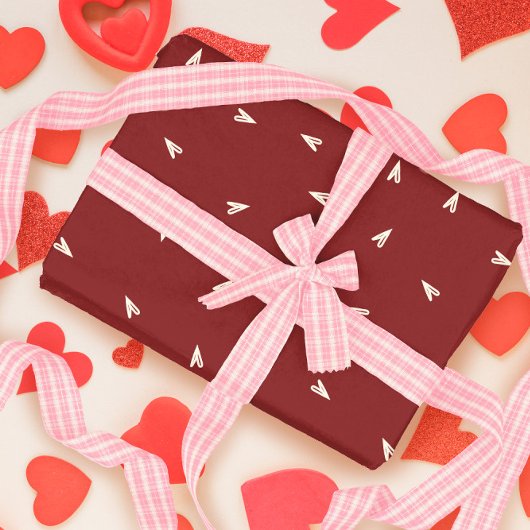 Cream Hearts on Burgundy - Minimal Valentine Cadeaupapier